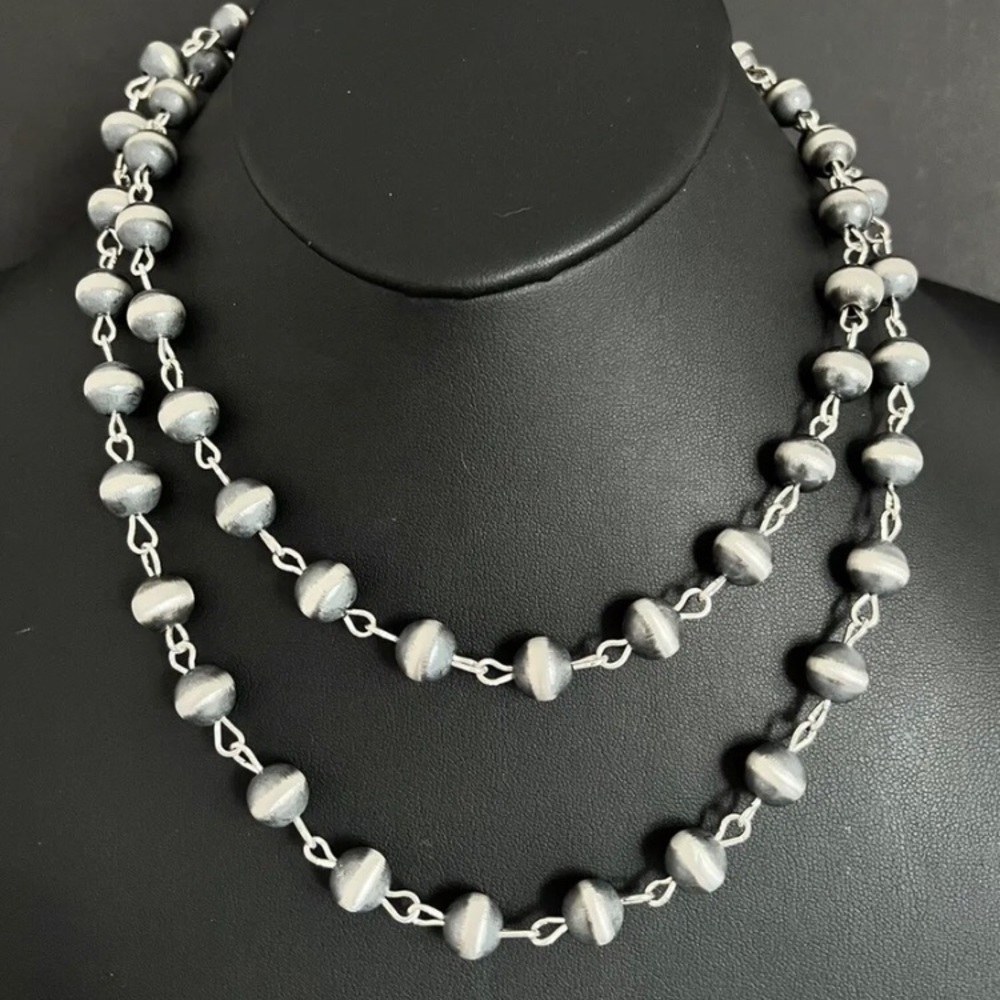 10mm 40 inch Sterling Silver Pearls Rosary Bead Necklace.